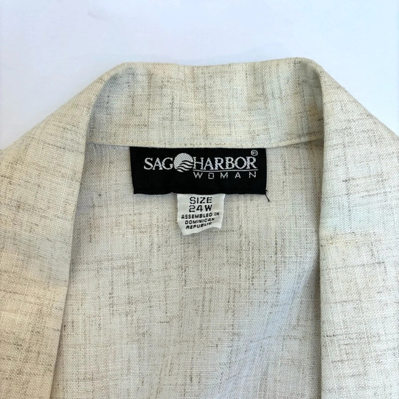 Vintage Sag Harbor Woman Natural Beige Linen Blend One Button Blazer Plus 24W - Picture 3 of 8